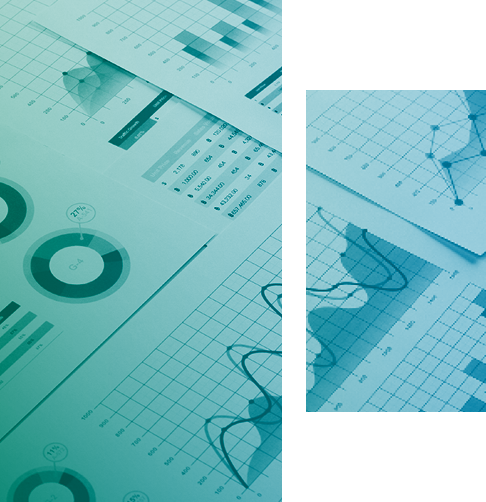 Paperwork with charts and graphs. 