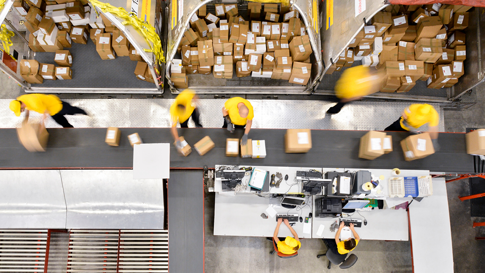 Workers in a parcel factory