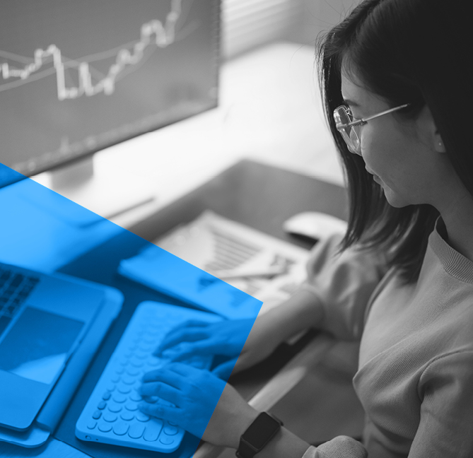 Decorative image of circuit boards and people