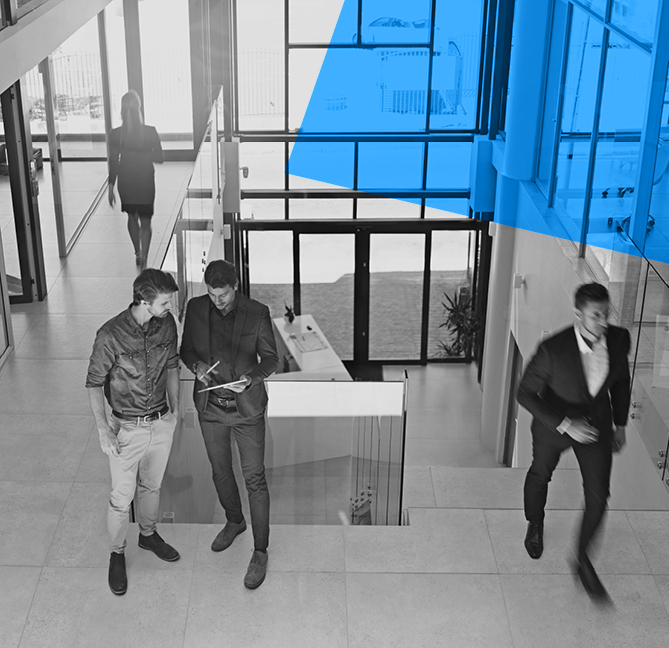 Decorative image of circuit boards and people