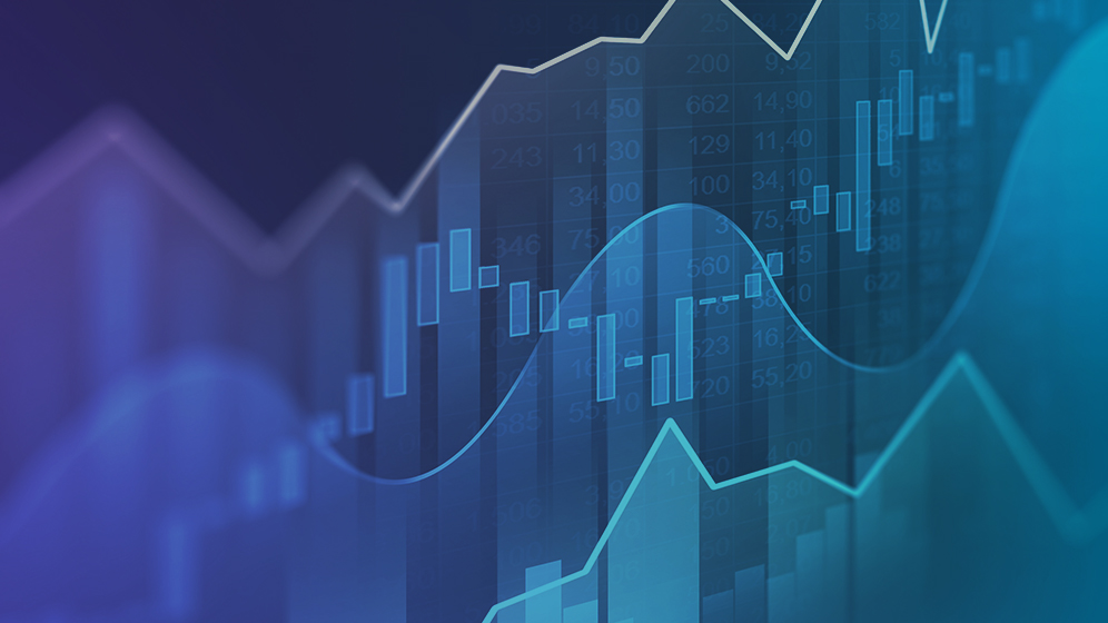 Close-up of stock price graphs on a computer screen. 