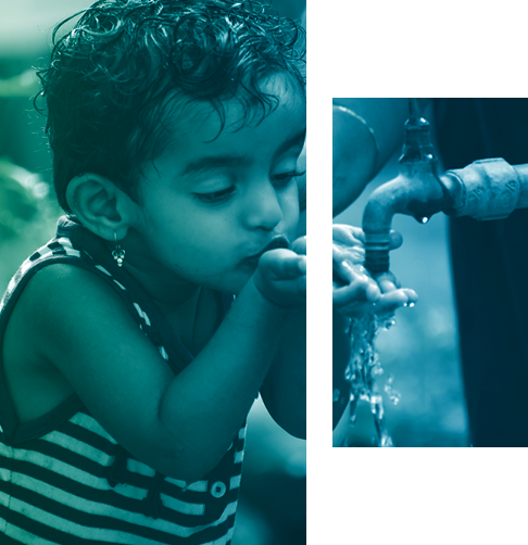 A child drinking water from a tap