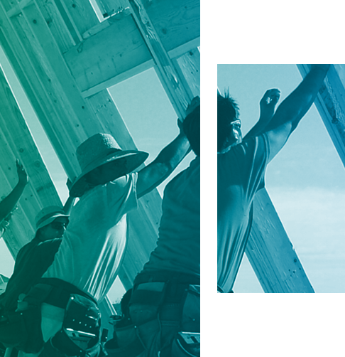 Workers install a roof.